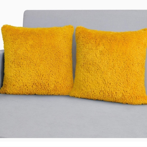 Pavilion mustard yellow decorative fuzzy throw pillows set of 2 - Picture 1 of 8
